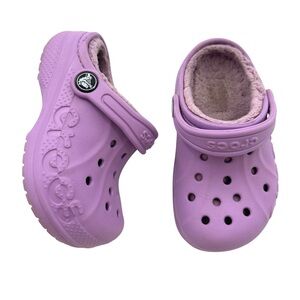 Crocs Kids Baya Fur Lined Purple Slip-on Clogs Size 8C